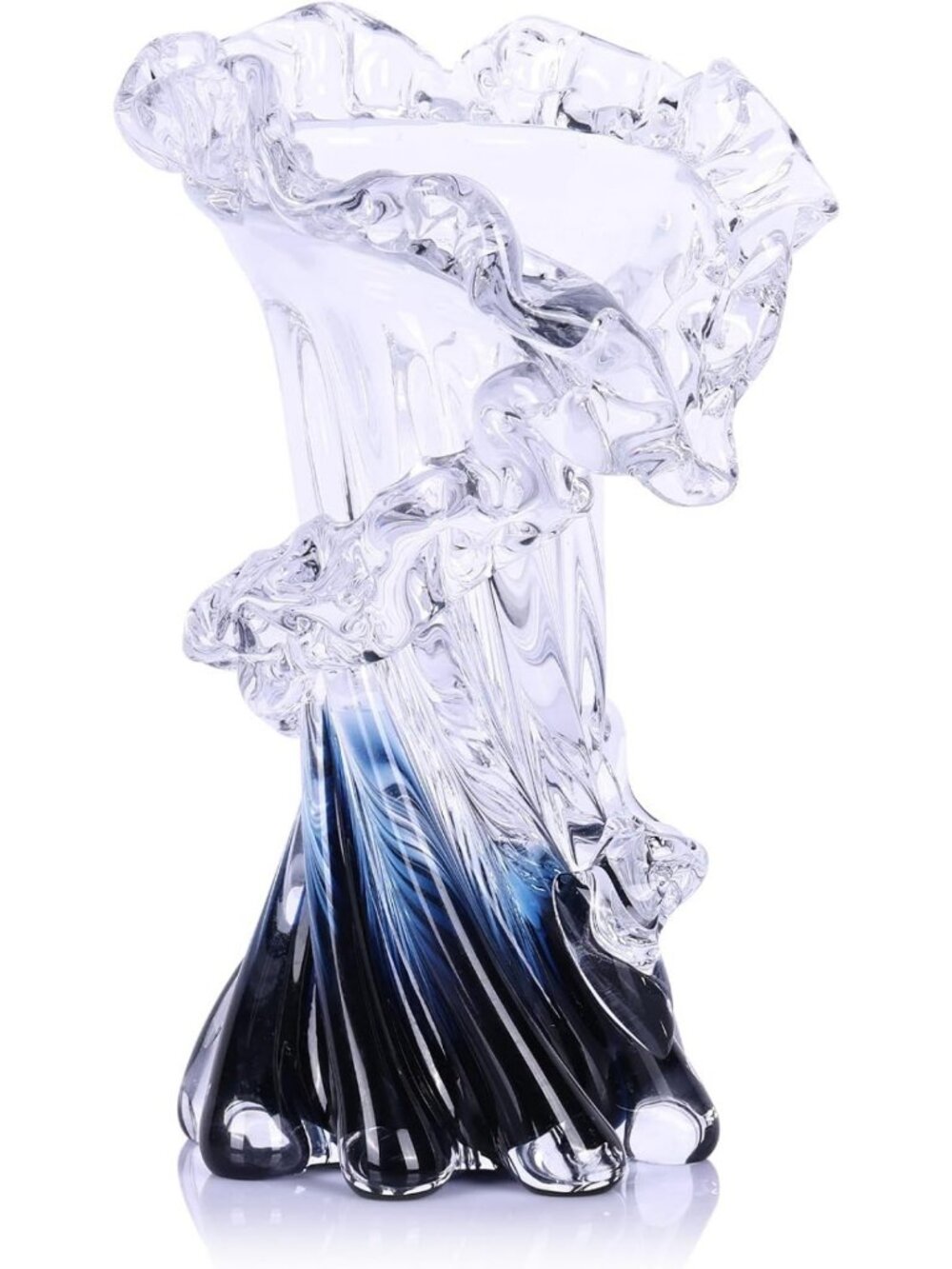 Unique Hand Blown Blue Glass Vase - Coastal Home Decor, Ocean Inspired 8" H